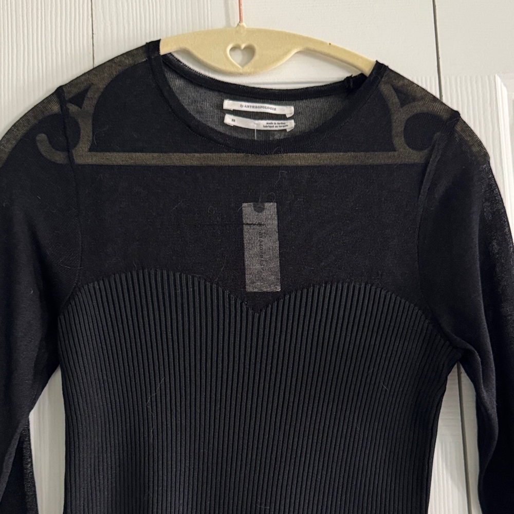 Anthropologie Black Long Sleeve/Partly Sheer Women's Top